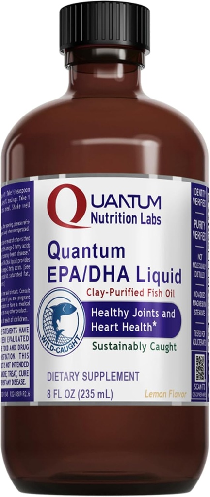Quantum Nutrition Labs EPA / DHA væske - Omega 3 Fish Oil Liquid, Omega 3 Liquid Fish Oil Supplement for voksne, felles, hjerte, & hjerne helse støtte - 8 Fl Oz flaske