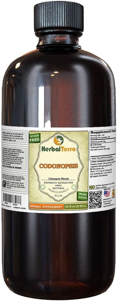 Codonopsis (Codonopsis Pilosula) Tinktur, organisk tørket rot flytende ekstrakt (Brand Navn: HerbalTerra, stolt laget i USA) 32 fl.oz (0,95 l)