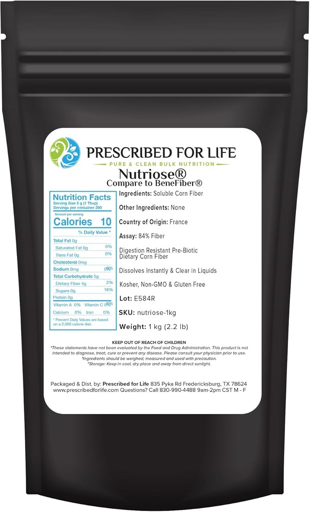 For livet Nutriose pulver, naturlige fiber Supplement, prebiotiske løselig Corn Fiber for voksne, Glutenfri, Vegan, Ikke GMO (1kg / 2.2lb)