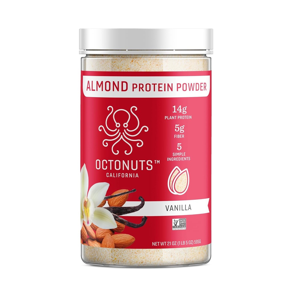 Oktonitter Vanilla Almond Protein pulver 21oz - Plant Basert Vegansk Protein - Clean Low Carb Blend med 14g Protein, 5g Fiber - Keto, Paleo, Glutenfri, Ikke-Dairy - ideell for rister, smoothies, eller baking