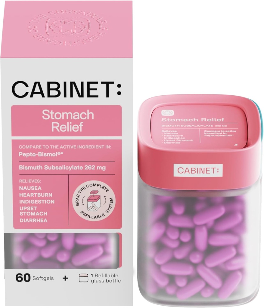 Kabinet: Mage Relief Bismuth Subsalicylate 262mg, 60 greve | Anti-Diarreal Relief for Upset Mage, og Indigestion (Starter Kit)