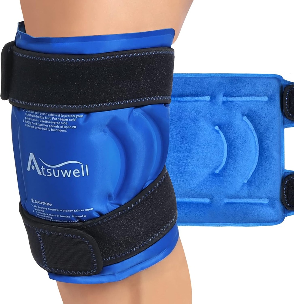 Atsuwell Ice Pack for Knees, Reusable Gel Ice Wraps for Knee, Fleksible Cold Compress Cold Pack for Knees, Elbow, Shin, 1 Pack