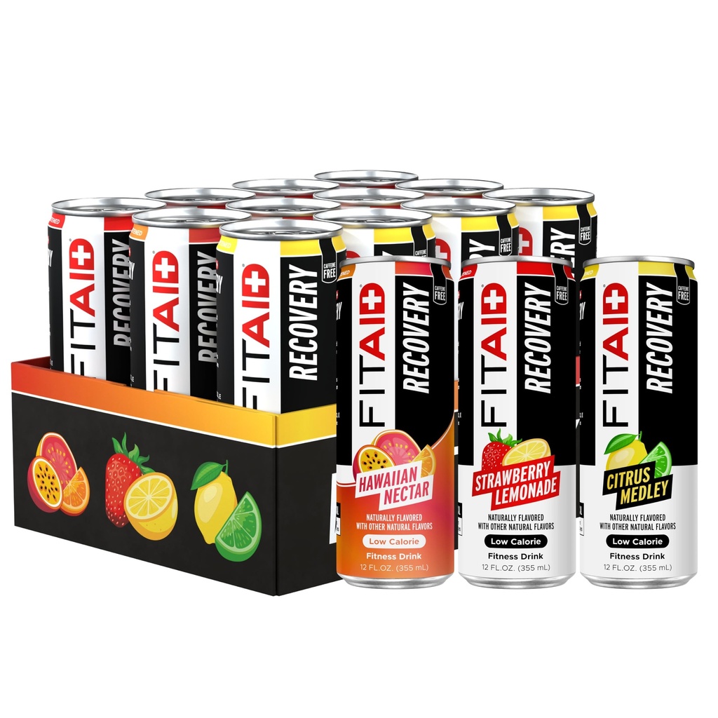 FITAID Recovery Blend, Variety Pack, BCAAs, Glucosamine, Elektrolytter, Omega-3s, Grønn Te, 100% Clean, Paleo, Vegan & Glutenfri, Naturlig søte og flavored, 12-oz. bokser (pakke på 12)