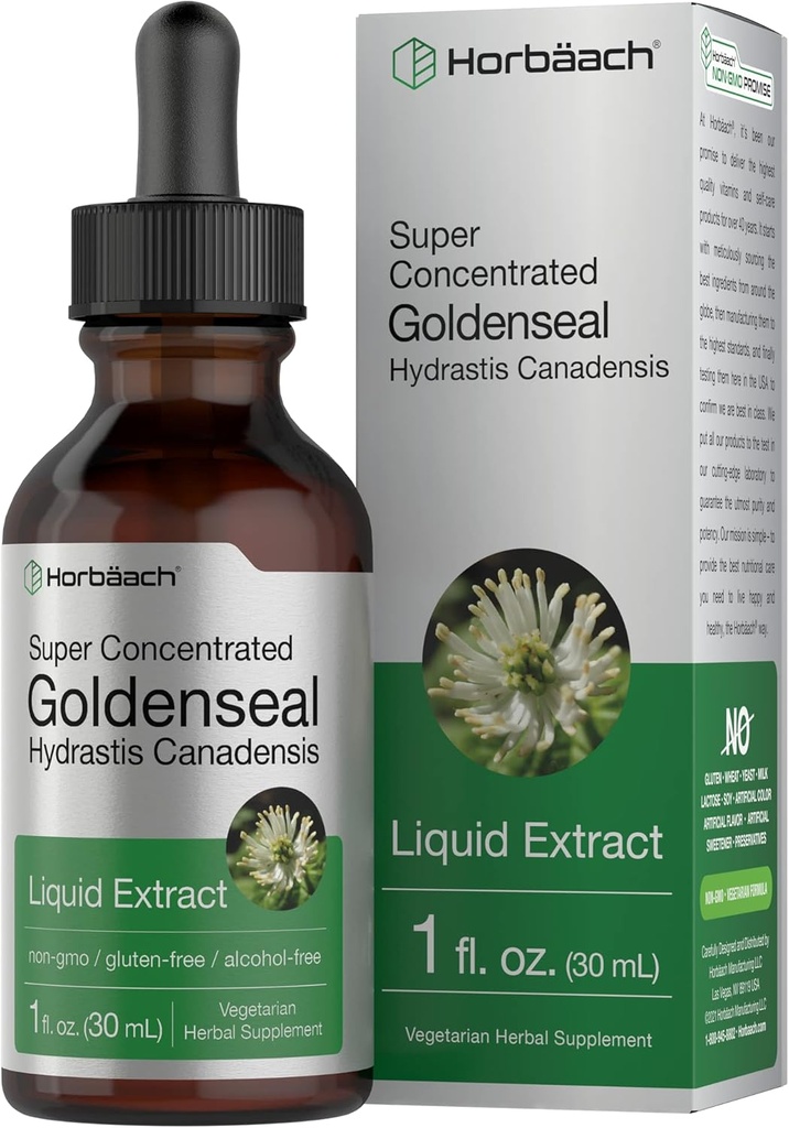 Horbäach Goldenseal Root Tinktur | 1 Fl Oz | Væskeekstrakt Supplement |llur Canadensis Herb Drops | Alkoholfri | Vegetarisk, ikke-GMO, og Glutenfri