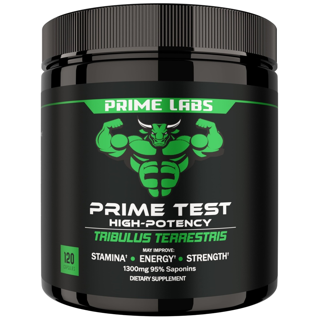 Prime Labs Tribulus Terrestris for menn 1300mg - Forbedret med 95% saponiner - Energi, Vitality, Styrke - 120 Antall