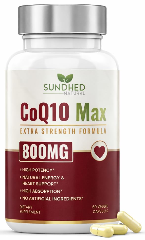 CoQ10 kraftig antioksidant Supplement - Extra sterk formel 800 mg, 60 kapsler, 1-måneders forsyning med coenzym Q10 vitaminer og kosttilskudd