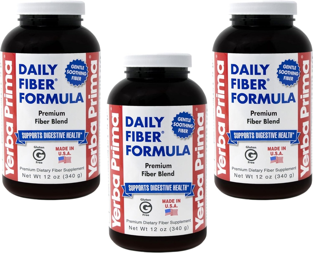 Yerba Prima daglig fiber formel 12 oz (3 pakke) - Oppløselig og uoppløselig kostfiber Supplement - Colon Helse - Vegan, ikke-GMO, Glutenfri