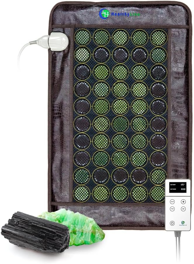 SunnLine Far Infrarød oppvarming Pad for rygg, hals, skulder og muskelsmerter Relief - Vektet elektrisk matt med Jade & Tourmaline steiner, jording – Medium størrelse 32 x 20 i