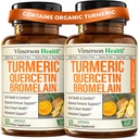 Quercetin med Bromelain Turmeric Curcumin Supplement - Allergi Relief, Joint & Immune Support - Organic Turmeric Supplement med Black Pepper (Bioperine) - Quercetin 500mg Kapsler 2 Pack