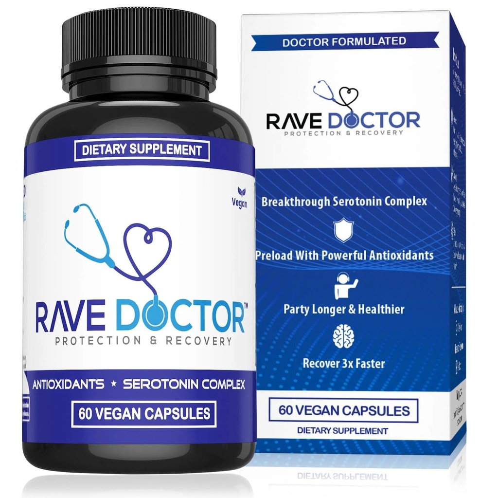 Rave Doctor 5 HTP Supplement - Essential Rave Vitaminer for Festival Goers, Rave tilbehør, Festival Essentials, Festival Gear, Rave Essentials, 5htp Tillegg