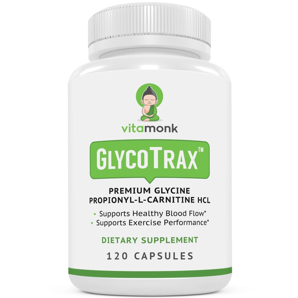 VitaMonk GlycoTraxTM GPLC Extra stor flaske - 120 kapsler høyabsorpsjon Glycine Propionyl-L-karnitin med ingen kunstige fyllstoffer - Glycine Propionyl L karnitin Supplement