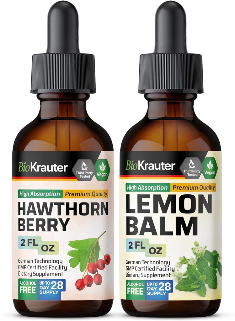 BIO KRAUTER Hawthorn Tinkture 2 Fl. Oz. & Lemon Balm Tinktur 2 Fl. Oz.