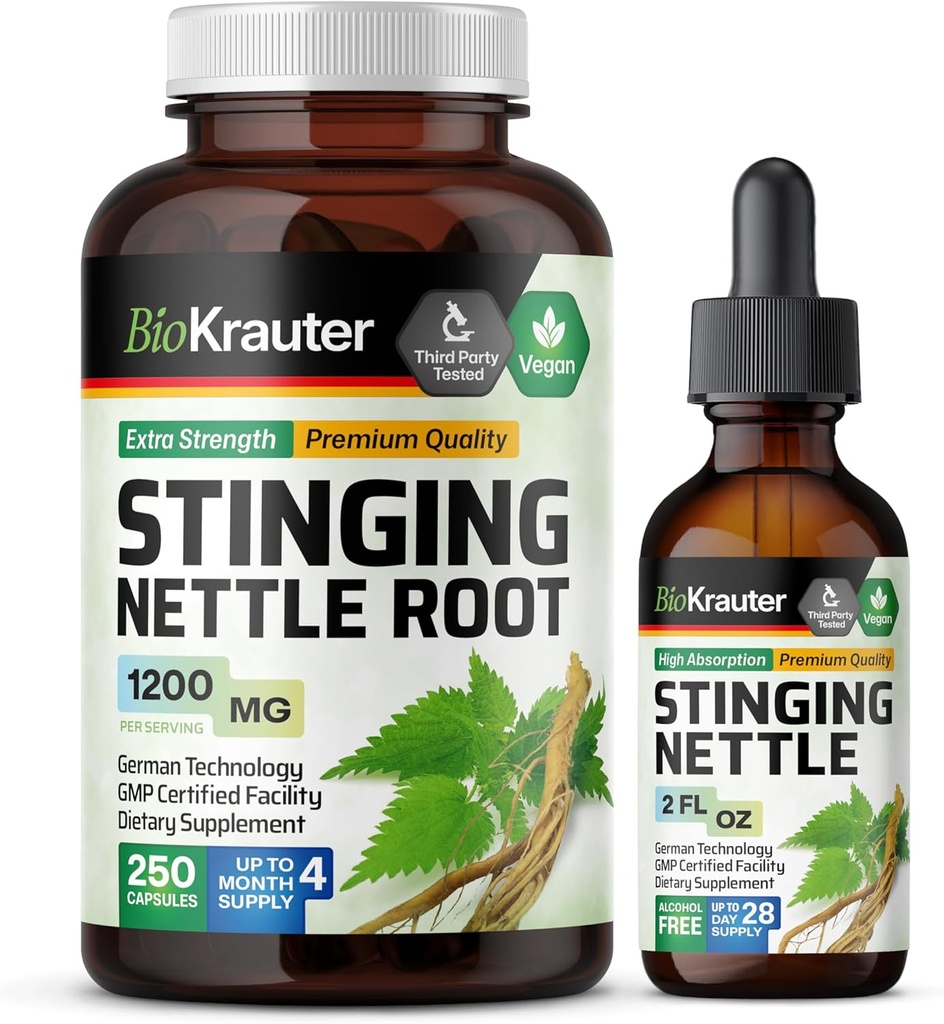BIO KRAUTER Stinging Nettle 250 kapsler & Stinging Nettle Tinktur 2 Fl. Oz.