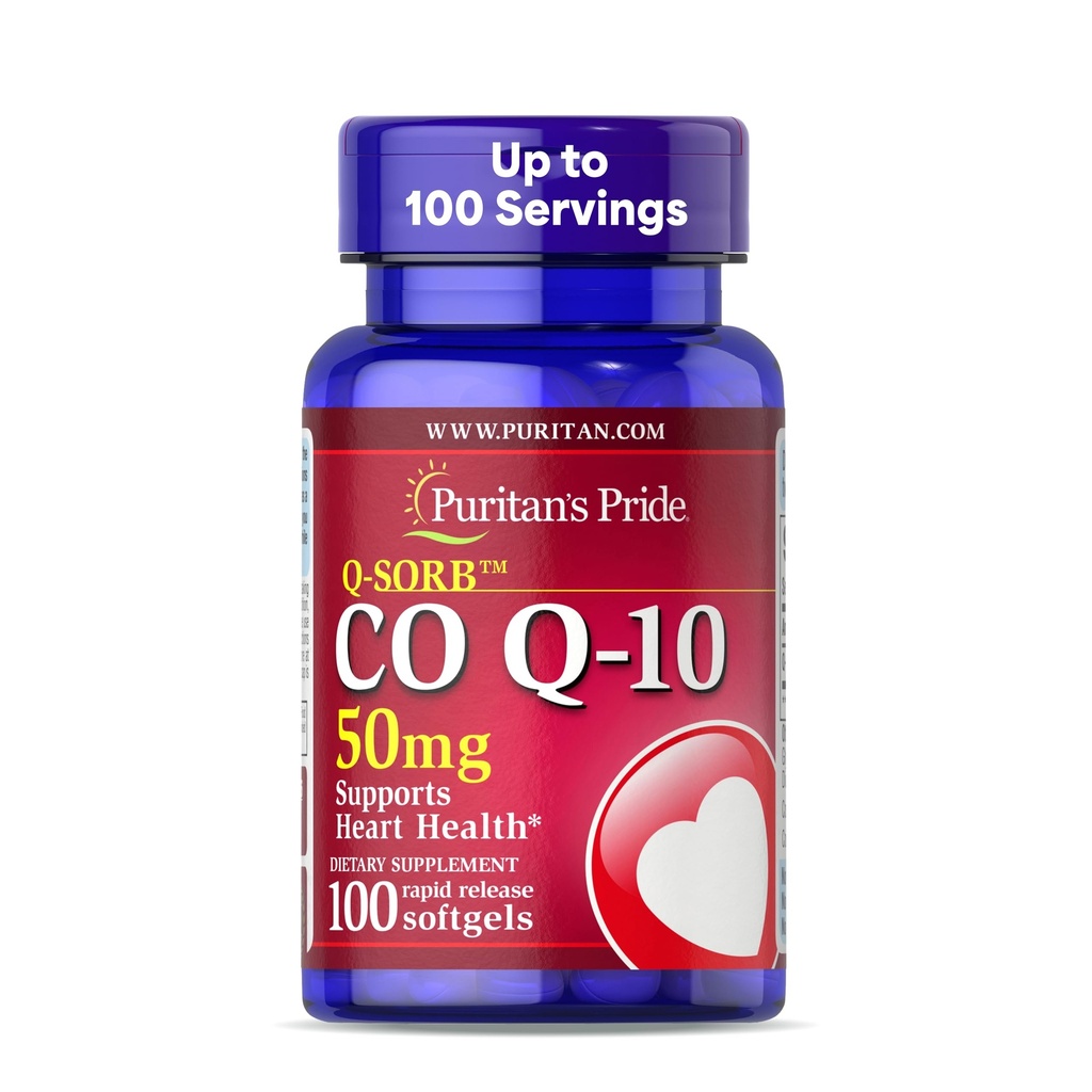 Puritans Pride Coenzym CoQ10 50mg, Kosttilskudd for hjerte helse, blodtrykk, oral gum helse, og sunn aldring støtte, 100 serveringer, Rapid Release Softgels