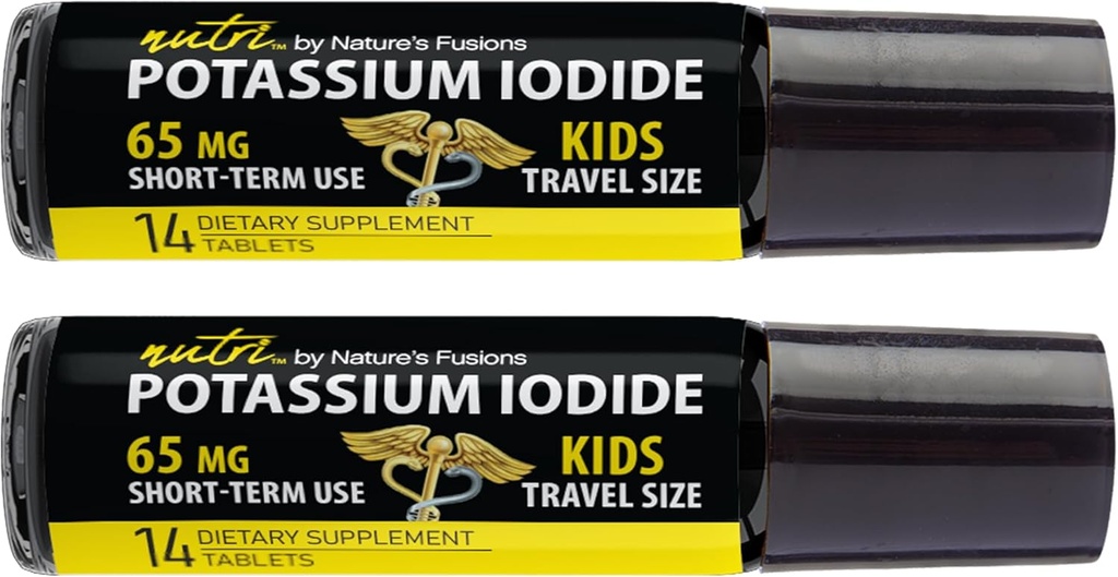 (2 Pack) Nutri Kalium Iodide Tabletter 65 mg - Barn reise størrelse 14 tabletter Kalium Iodide piller - Kalium Iodide Tabletter 65 mg - YODO Naciente Ki piller (28 tabletter)