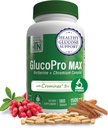 Helse Thru Nutrition GlucoPro Max - med 1.500 mg Berberin, Chrominex + Chromium, og 1000 mg kanel | Vegan, ikke-GMO, Glutenfri | Pakke med 180