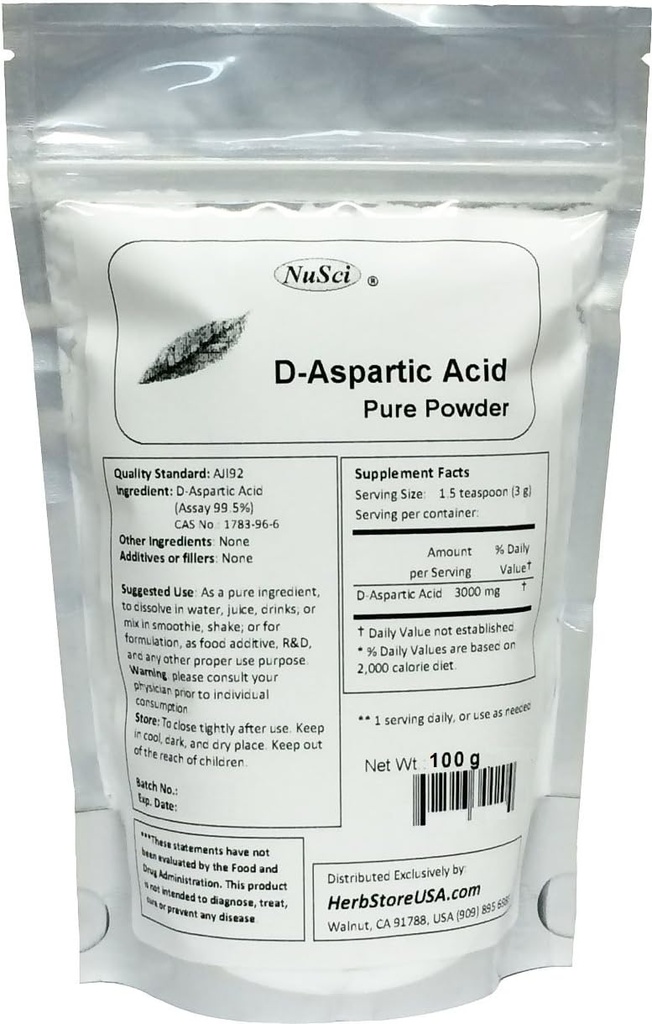 ren D-Aspartic Acid (DAA) pulver AJI kvalitet standard (100 gram (3,52 oz))