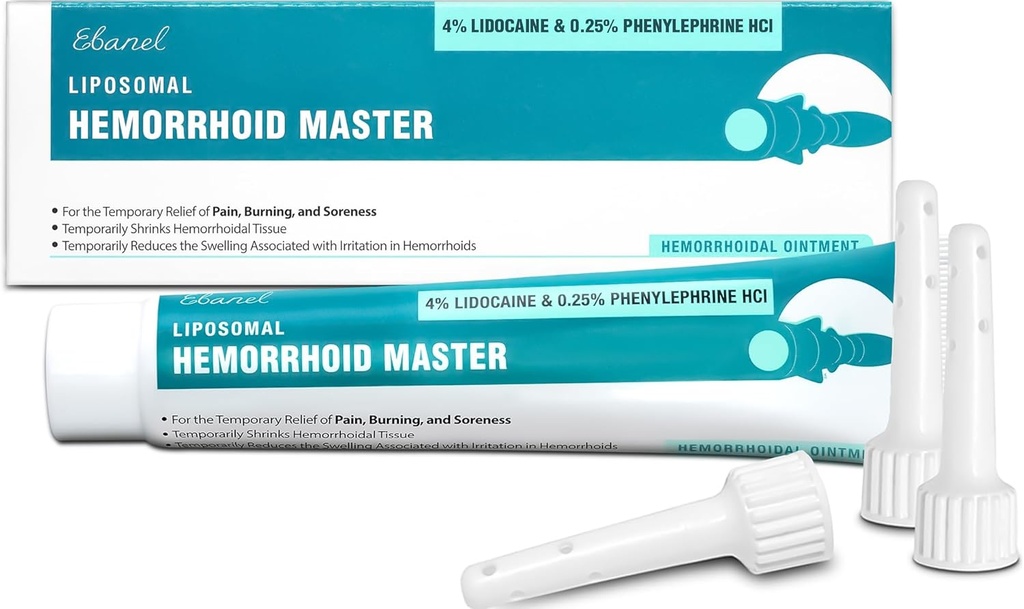 Ebanel 4% Lidocain hemorroid behandling ointment med Phenylephrin, Hydrokortison, vitaminer B6, D3, E, sinkoksid, eksterne og interne hemorroider behandling Burn Itch smerte lindring anal krem