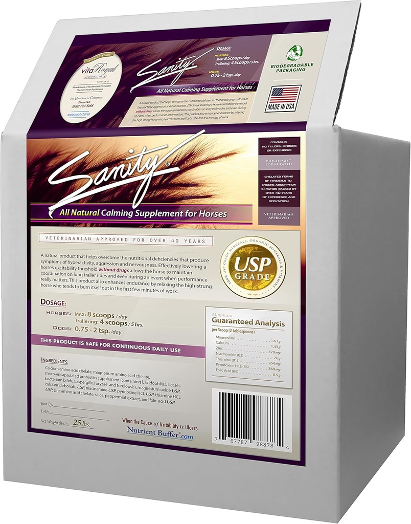 Sanitet - Equine Atferdsmessig beroligende fokus Supplement for hester - magnesium, kalsium, sink, B-vitaminer, Aminosyrer, Probiotika, Thiamin, Folinsyre, Niacin, Peppermynt og mer