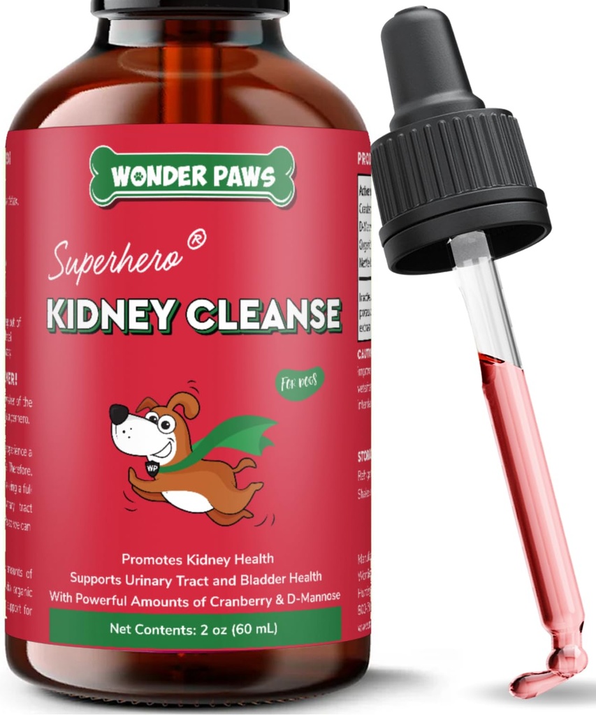 Wonder Paws Premium Nyre støtte for hunder – Cranberry Supplement for hunder – Hunde UTI behandling – Støtter Bladder, Detox, urin- og nyrehelse – flytende nyresupplement for hunder 2 oz (60ml)