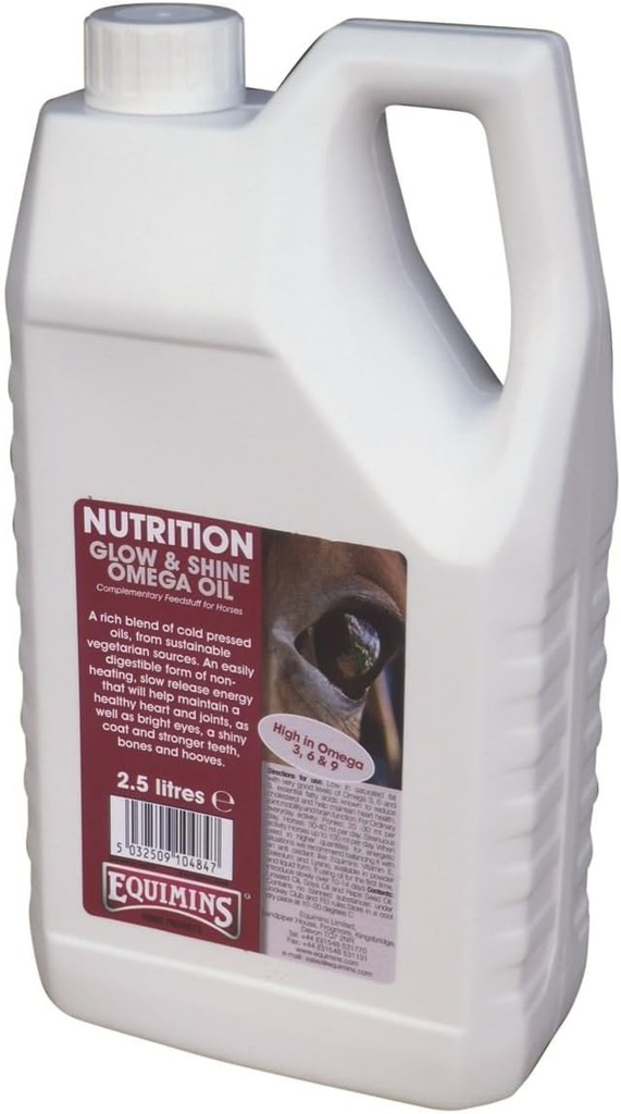 Glød og skinn Omega olje, equimins, hest ernæring og kosttilskudd, 2,5L