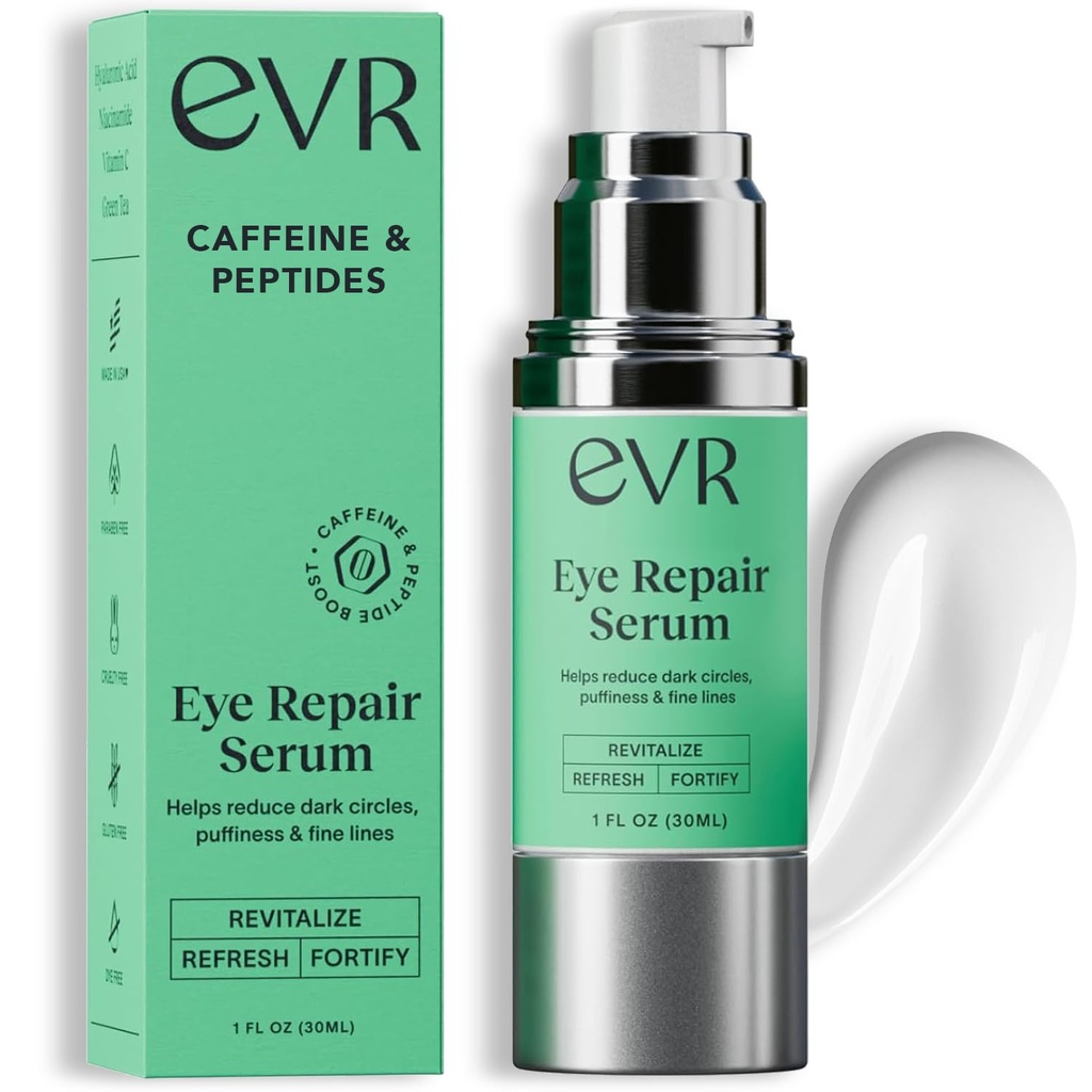 Koffein Øyekrem for mørke sirkler Puffiness og Wrinkles - Fragrance Free - Anti-aging Eye Care for Sensitiv hud - laget i USA for menn og kvinner - 1 Oz