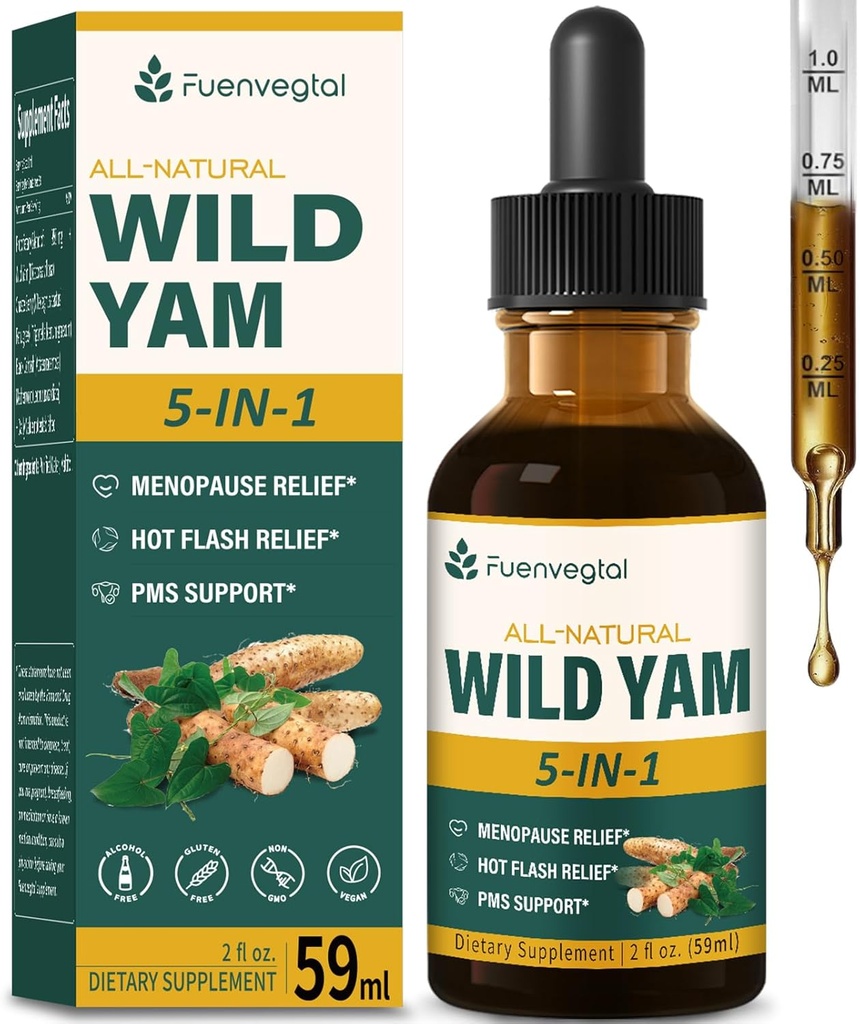 Alle Herbal flytende dråper, Wild Yam ekstrakt med Chaste Berry, Fenugreek, Black Cohosh for Menopause Relief & PMS støtte. 2oz