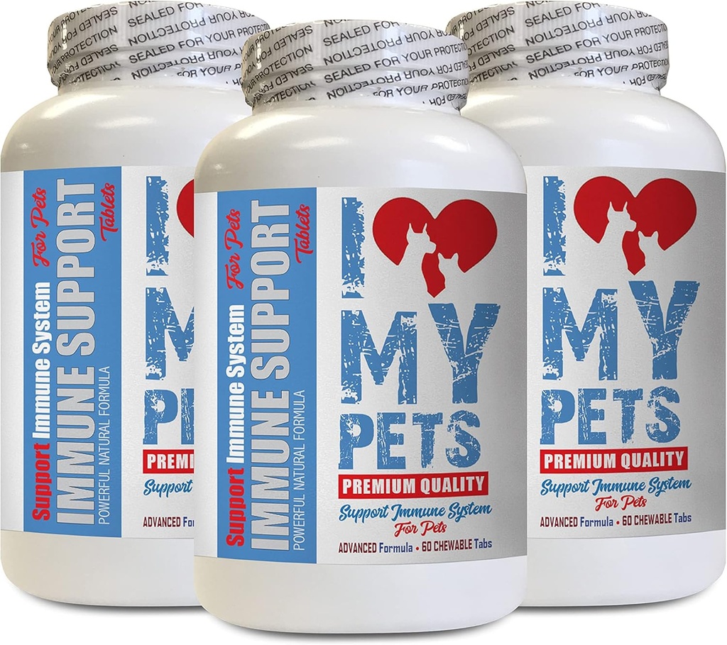 Jeg elsker MIN PETS LLC Eldre katt Supplements - PET Immun Support - Hunder og katter - Booster - Sunn - katt Turmeric - 180 behandlinger (3 flasker)