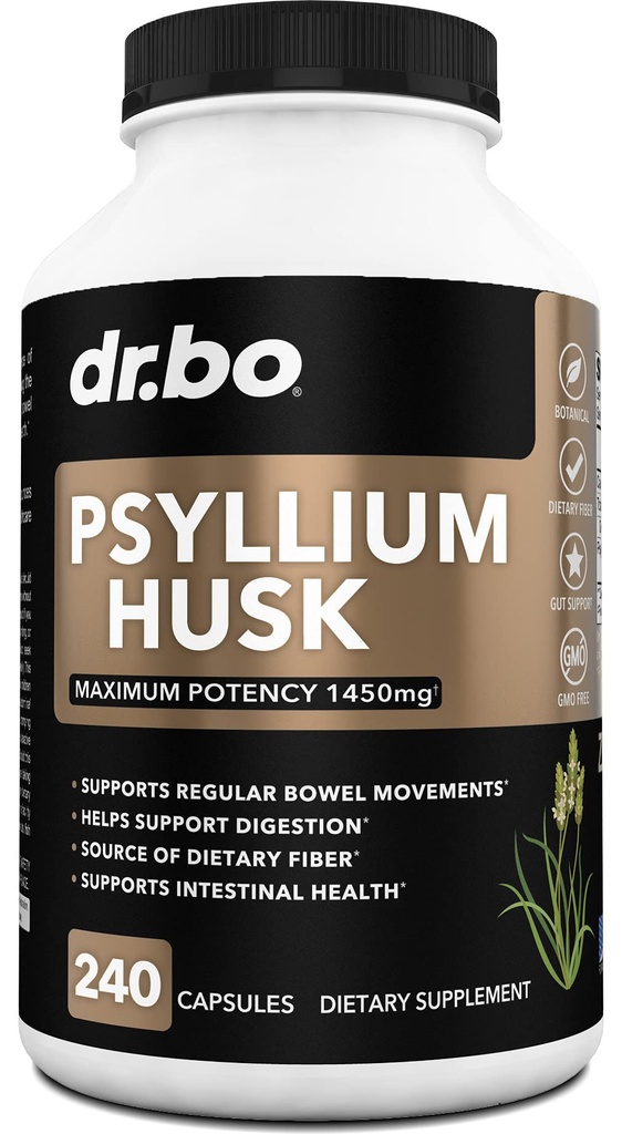 Psyllium Husk Capsule Fiber Supplement - Naturlig pulverkapsler for diagonalt relief for voksne - ernæringsmessig oppløselige Fiber piller & daglig regelmessig støtte - bulkfrø Huks Diagnering kosttilskudd