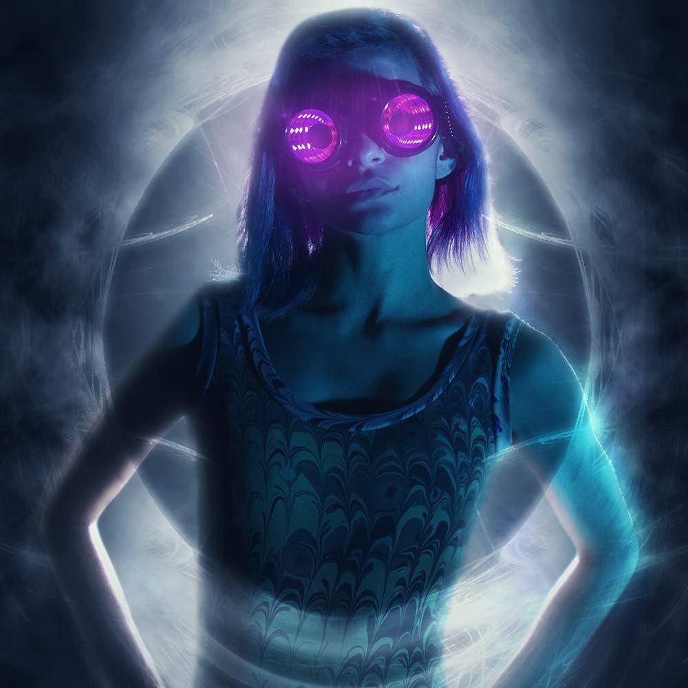 GloFX Full farge Programmerbare LED-briller | Infinite Portal Lens med 350 moduser | USB oppladbare LED Light Up Rave Goggles | Perfekt for EDM musikkfestivaler innholdsskaping