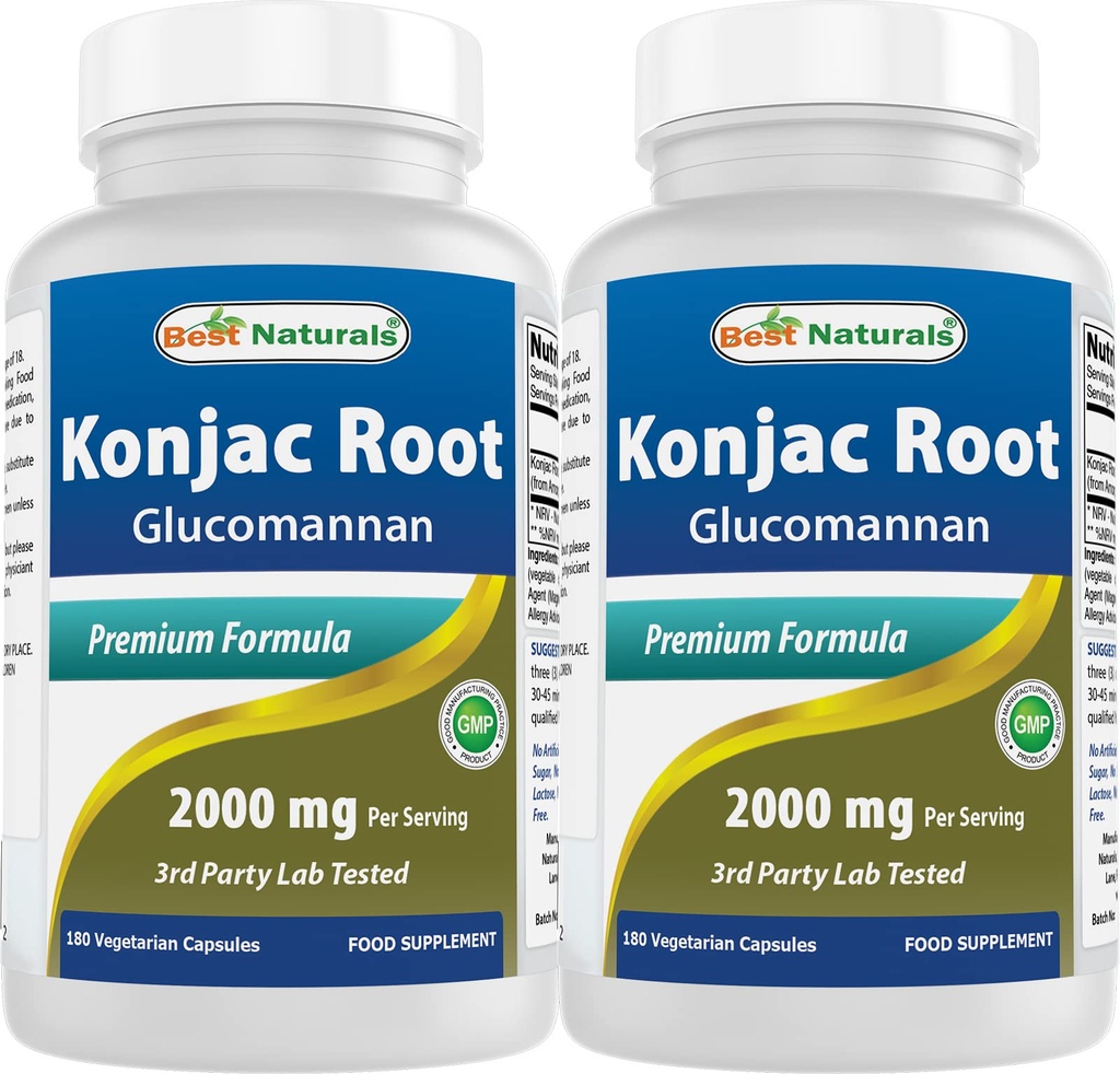 Beste Naturals 2 Pack Konjac Glucomannan Root 2000 mg per servering - 180 Vegetariske kapsler