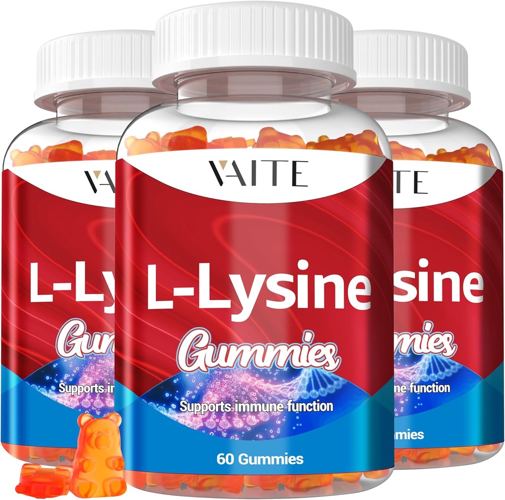 L-Lysine 1000mg Gummies - støtter huden, leppen, vegansk, glutenfri, 60 Chewable lysin for voksne, vitaminer veve helse & immunsystem, Aminosyre vitamin Supplement og komplekse kosttilskudd (3 pakke)