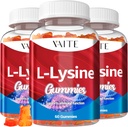 L-Lysine 1000mg Gummies - støtter huden, leppen, vegansk, glutenfri, 60 Chewable lysin for voksne, vitaminer veve helse & immunsystem, Aminosyre vitamin Supplement og komplekse kosttilskudd (3 pakke)