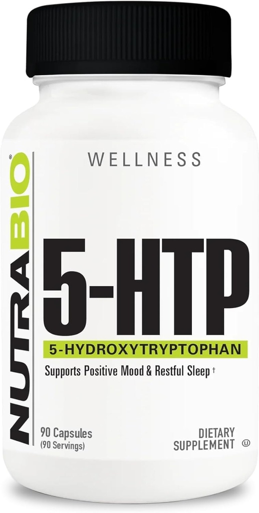 NutraBio 5-HTP Supplement, 200 mg Capsules- kan hjelpe støtte og fremme sunnere og uunngåelig søvn, 90 grønnsaker kapsler