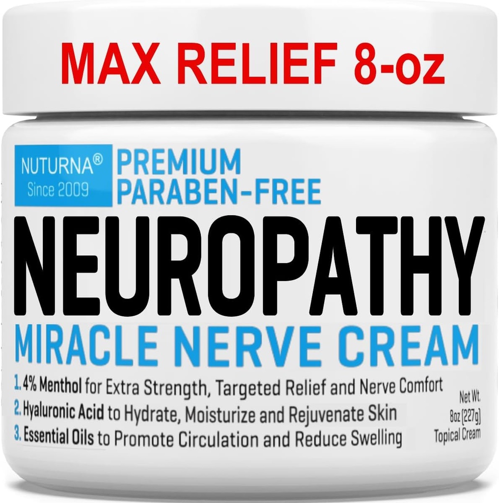 Neuropathy Nerve Relief Cream - Premium Nerve Cream 3X Action for målrettet relief og beroligende Nerve Comfort - Maks styrke med 4% Menthol, MSM for føtter hender ben og tilbake - Super Large 8 Oz