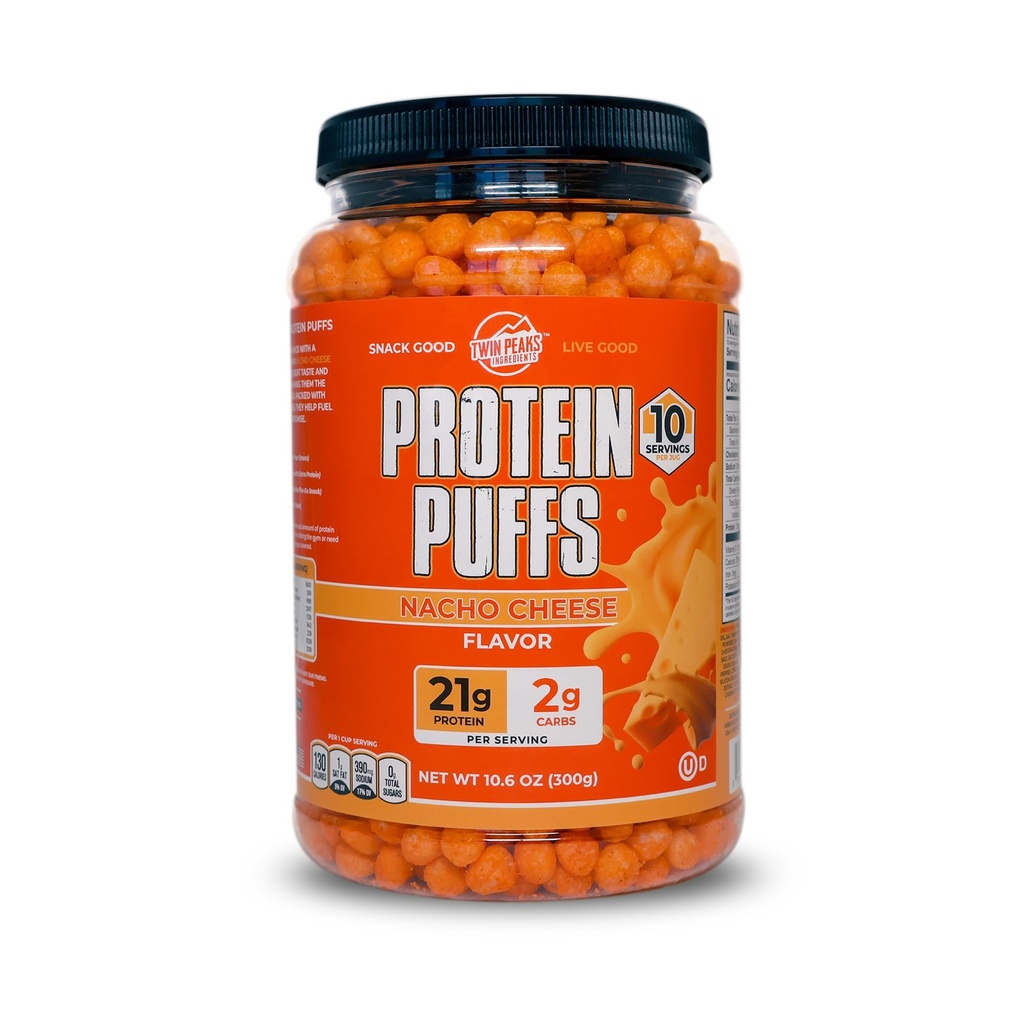 Twin Peaks Protein Puffs - (Nacho Cheese), Keto vennlig, Lavt karbohydrat Snack (300g, 21g Protein, 2g Net-karbohydrater, høy protein, Sunn Crunchy Snack)
