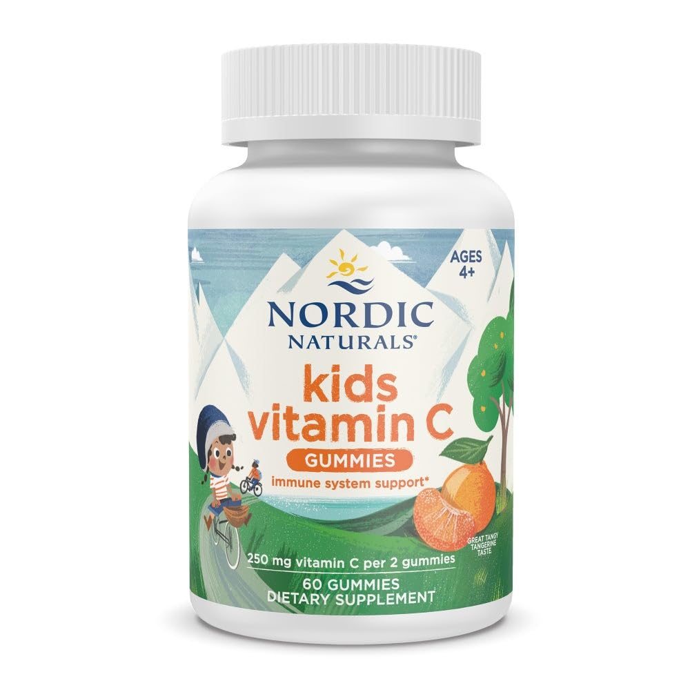 Nordic Naturals Kids Vitamin C Gummies - Tangy Tangerine - 60 Gummies - Vegan Vitamin C Supplement - Barns immunitet og antioksidant støtte - 250 mg per servering - 30 Serveringer