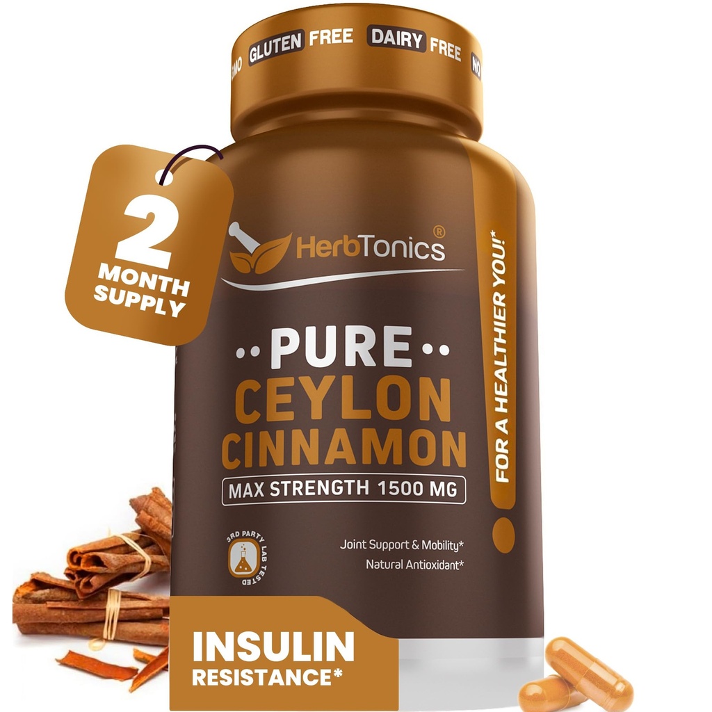 Herbtonics ren ceylon kanelkapsler immunsystem, sunn vektkontroll | Ikke-GMO, Glutenfri | 1500 Mg - 120 Kapsler