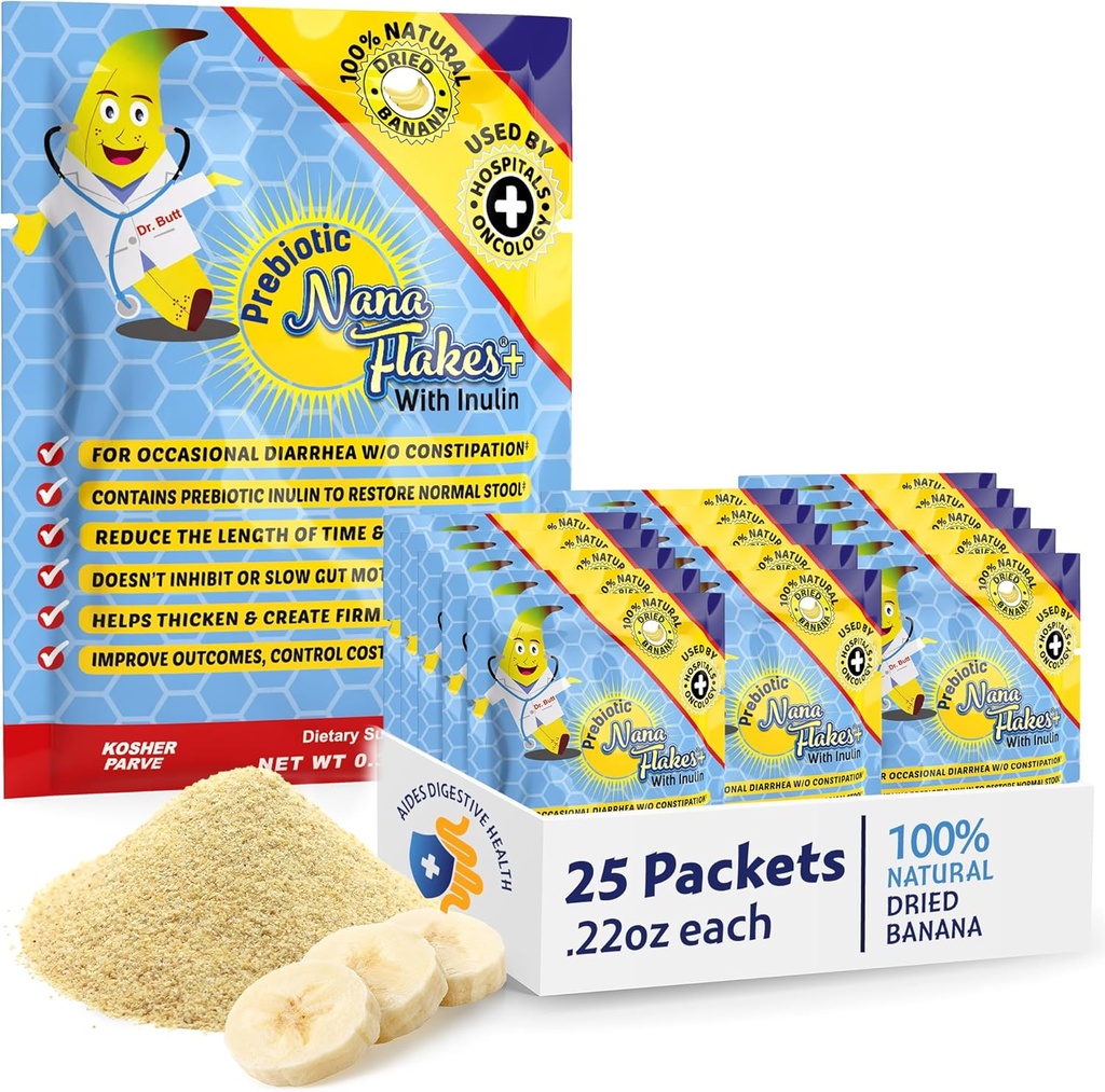 Ernæringsdesign, Prebiotic Nana Flakes med Inulin, 100% ren bananflasker, høy protein og prebiotiske fiber, digestiv velvære, for voksne og barn 4+ (25 enkeltserve pakker)