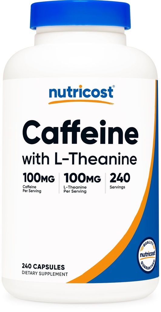 Nutricost koffein med L-Theanine, 100 mg hver, 240 kapsler, 240 serveringer - Ikke-GMO og Glutenfri