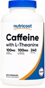 Nutricost koffein med L-Theanine, 100 mg hver, 240 kapsler, 240 serveringer - Ikke-GMO og Glutenfri