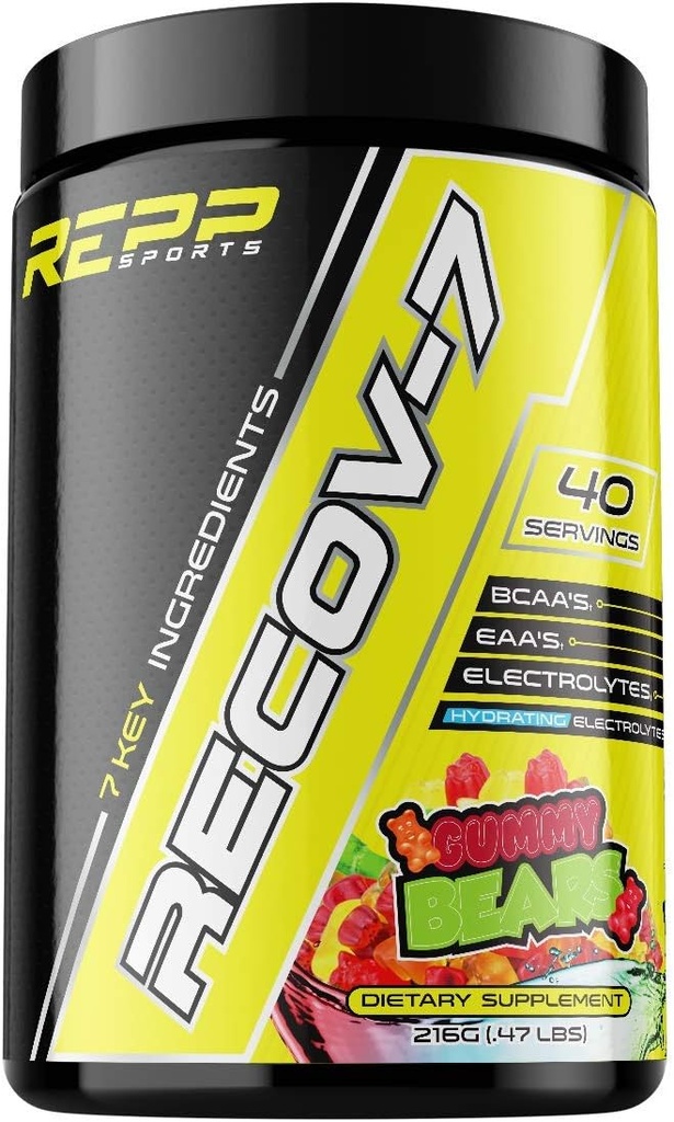 REPP Sport Recov-7 Full Spectrum EAAs og BCAAs Advanced Recovery og Glycogen Replenishment for Intra-Workout (Gummy Bear, 40 Serveringer (216g))