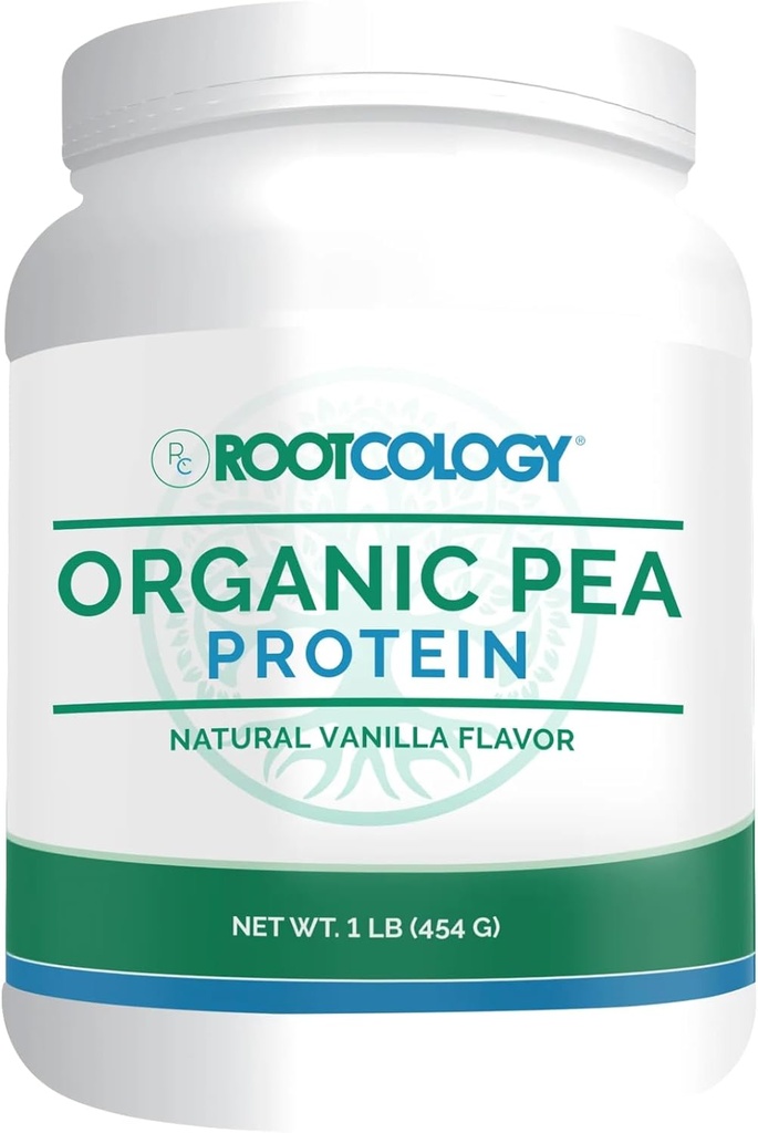 Rootcology ved Dr. Izabella Wentz | Organic Pea Protein | USDA-sertifisert organiske eraprotein med 20g Planteprotein per servering | Naturlig vanilla flavor | 454g / 15 Serveringer