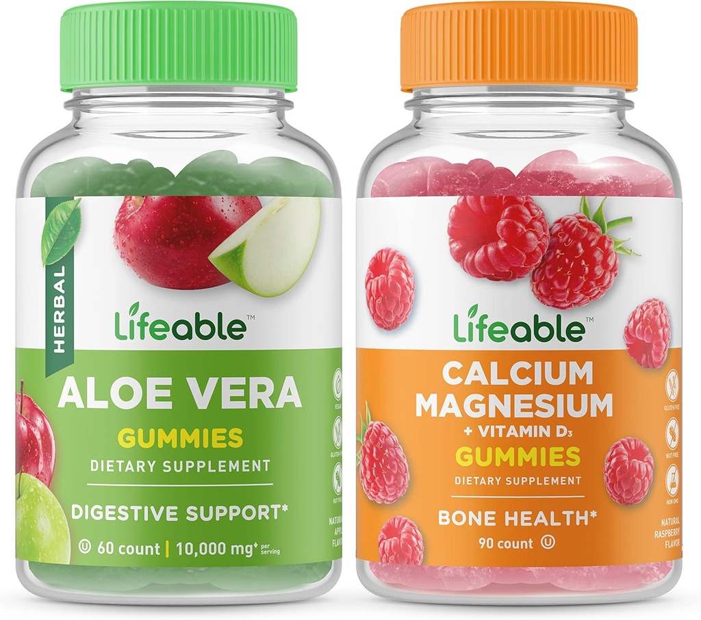 Livbar Aloe Vera + Kalsium Magnesium, Gummies Bundle - Great Tasting, Vitamin Supplement, Glutenfri, GMO Gratis, Chewable