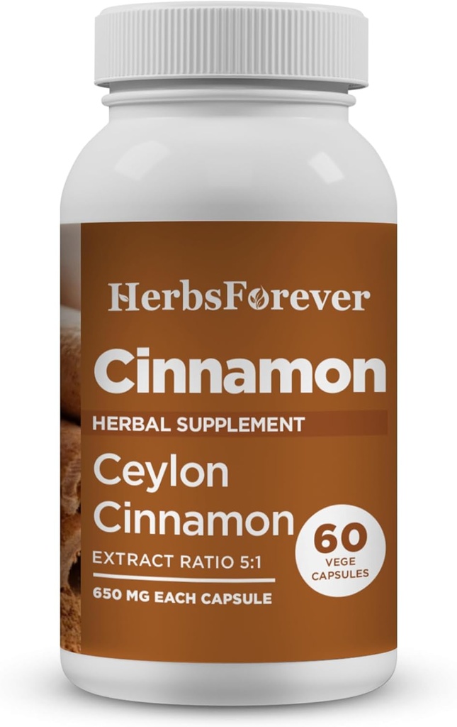 Herbsforever Ceylon kanel kapsler generell velvære støtte Supplement høy styrke 800 mg ekstrahere 60 vege kapsler