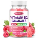 Vitamin B2 Gummies Riboflavin 400mg Supplement med magnesium for barn og voksne, B2 Gummies for megrain lindring og nervesystem støtte, vegansk, sukkerfri, bringebær flavor, 60 Count