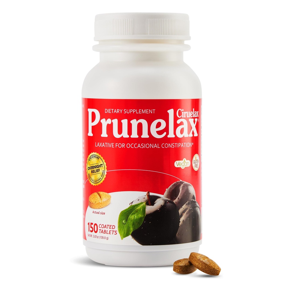 Prunelax Ciruelax Vanlig styrke Laxative tabletter - Naturlig-ingrediens Basert Laxativ for anledninger, forutsigbar Overnattings Relief med Senna Leaf Extracts, 8-12 Hr Fast-Acting - 150ct
