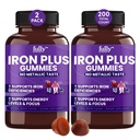 Iron Gummies Kosttilskudd for voksne (kvinner, menn) og barn - Grape Flavor- støtter anemi, energi og fokusnivå - 200 Teller
