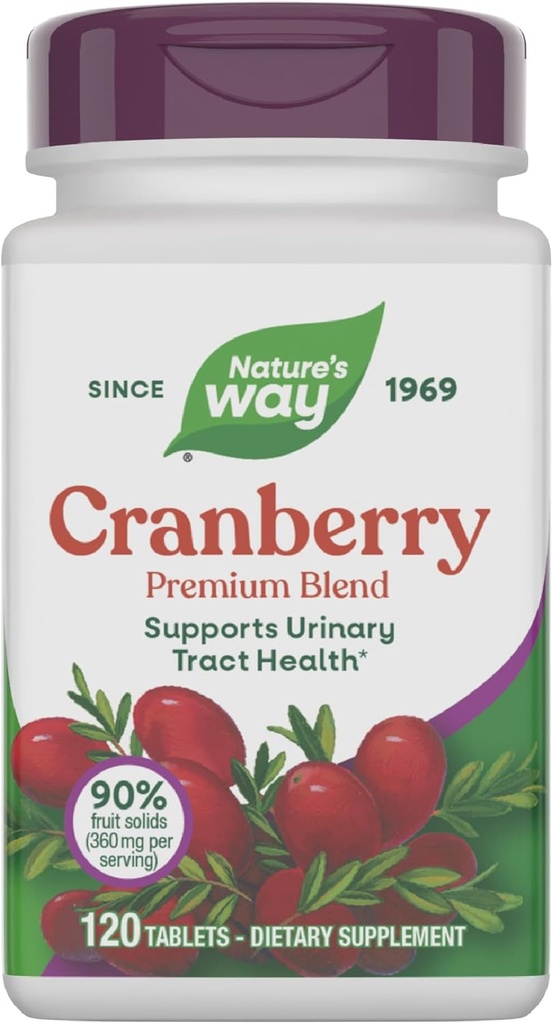 Naturens måte Cranberry Premium blanding, støtter urinbåndstrakt helse *, med vitamin C, for menn og kvinner, ingen gluten, 120 tabletter (pakke May Vary)