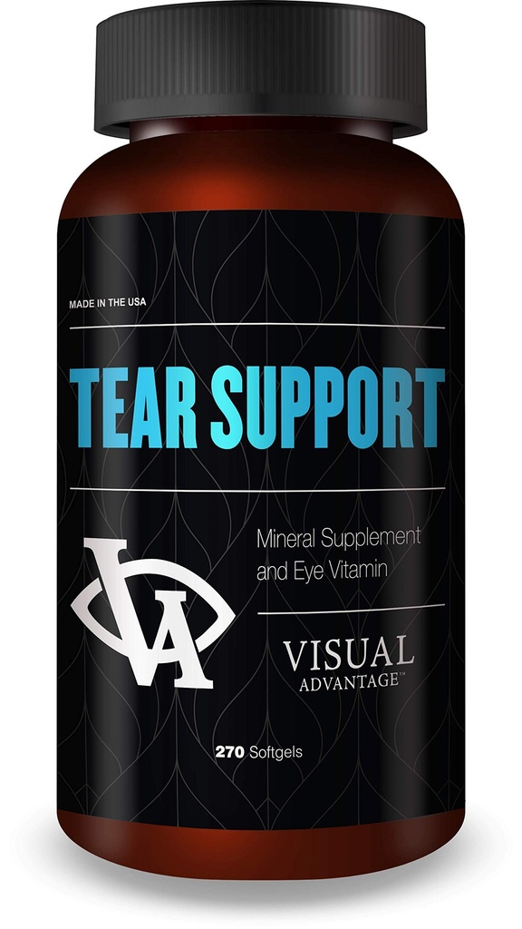 Tear Support Øyevitaminer for tørre øyne - 3-måneders forsyning, 270 Softgels - Støtter øyebevegelse og smøring, Omega-3, glutenfri, ikke-GMO